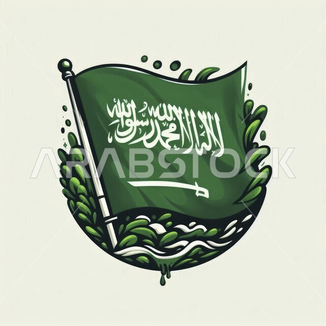 راية التوحيد وسيف القوة، علم المملكة العربية السعودية المحاط بأوراق الاشجار، حب الوطن والانتماء إليه، الاحتفال بذكرى العيد الوطني ٢٣ سبتمبر، احياء ذكرى يوم العلم ١١ مارس، المناسبات و الأعياد الوطنية، خلفية بيضاء
