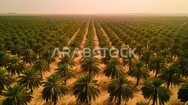 مزارع وأراضي انتاج التمور في المملكة العربية السعودية، التربة السعودية الخصبة، الحقول والأراضي الخضراء في وقت النهار، موسم حصاد النخيل داخل المحميات الطبيعية الزراعية