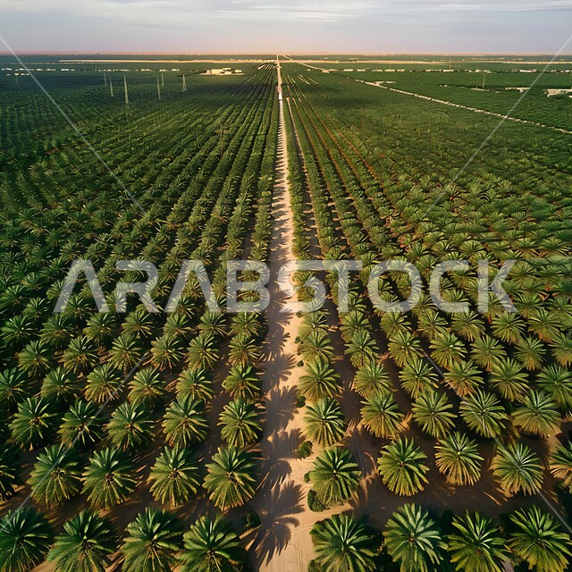 مزارع وأراضي انتاج التمور في المملكة العربية السعودية، التربة السعودية الخصبة، الحقول والأراضي الخضراء في وقت النهار، موسم حصاد النخيل داخل المحميات الطبيعية الزراعية