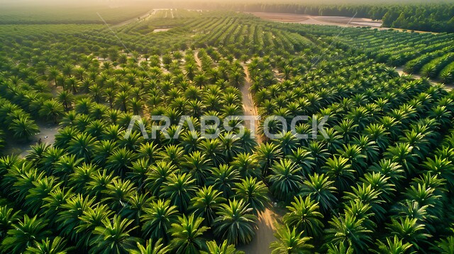 التربة السعودية الخصبة، الحقول والأراضي الخضراء في وقت النهار، موسم حصاد النخيل داخل المحميات الطبيعية الزراعية، مزارع وأراضي انتاج التمور في المملكة العربية السعودية