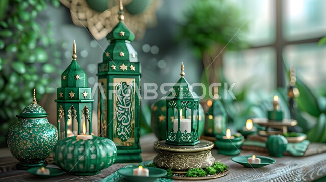 مجسمات صغيرة باللون الأخضر، الاحتفال بذكرى اليوم الوطني السعودي 23 سبتمبر، يوم العلم 11 مارس، حب الوطن والانتماء اليه، الفخر والاعتزاز بإنجازات البلاد، لون شعار المملكة العربية السعودية