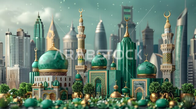 Small green figurines, celebrating Saudi National Day September 23, Flag Day March 11, love of the homeland and belonging to it, pride and honor in the country's achievements, the color of the emblem of the Kingdom of Saudi Arabia