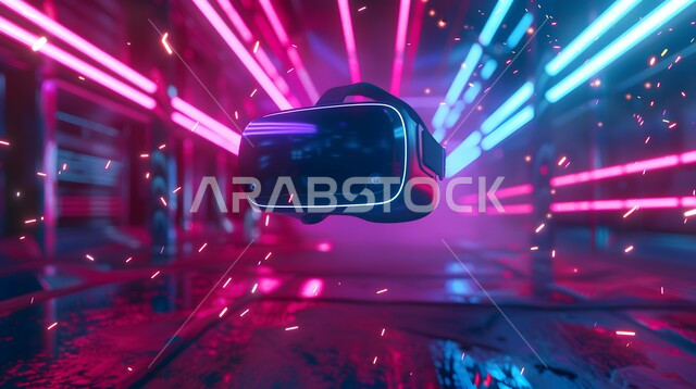 نظارات الفي ىر ثري دي، التطور التكنولوجي والتقني في المملكة العربية السعودية، محاكاة العالم الخيالي، خلفية ايقونات واضاءات بتقنية الهولوجرام ثلاثية الابعاد، نظارة الواقع الافتراضي الحديثة