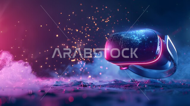 نظارات الفي ىر ثري دي، التطور التكنولوجي والتقني في المملكة العربية السعودية، محاكاة العالم الخيالي، خلفية ايقونات واضاءات بتقنية الهولوجرام ثلاثية الابعاد، نظارة الواقع الافتراضي الحديثة
