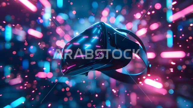 نظارات الفي ىر ثري دي، التطور التكنولوجي والتقني في المملكة العربية السعودية، محاكاة العالم الخيالي، خلفية ايقونات واضاءات بتقنية الهولوجرام ثلاثية الابعاد، نظارة الواقع الافتراضي الحديثة