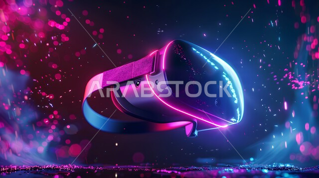  نظارة الواقع الافتراضي الحديثة، نظارات الفي ىر ثري دي، التطور التكنولوجي والتقني في المملكة العربية السعودية، محاكاة العالم الخيالي، خلفية ايقونات واضاءات بتقنية الهولوجرام ثلاثية الابعاد