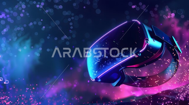 نظارة الواقع الافتراضي الحديثة، نظارات الفي ىر ثري دي، التطور التكنولوجي والتقني في المملكة العربية السعودية، محاكاة العالم الخيالي، خلفية ايقونات واضاءات بتقنية الهولوجرام ثلاثية الابعاد