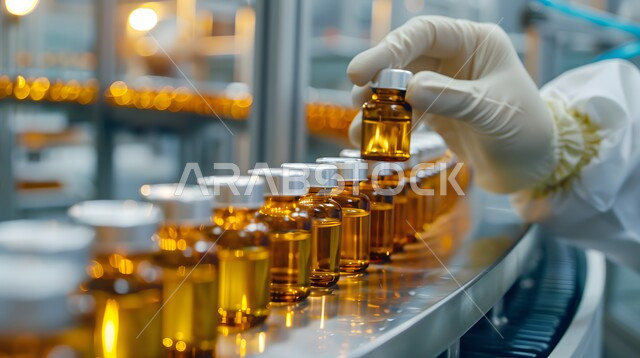 استخدام الأنبوبة الزجاجية المعقمة لتحليل العينات المختلفة، مختبرات الفحوصات الطبية والتحاليل الكيمائية، صورة مقربة ليد مخبري يرتدي القفازات و يمسك بيده أنابيب الاختبار، إجراء تجارب وبحوث علمية عبر التكنولوجيا الحيوية، معمل الصناعات الدوائية