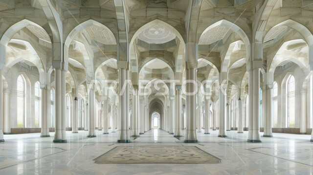 أماكن ومعالم اسلامية دينية مقدسة, الفن الهندسي المعماري والتصميم الداخلي للمساجد على الطراز العربي الاسلامي، ديكورات الأعمدة الداخلية للمسجد بنمط الموزاييك، العبادة والتقرب الى الله تعالى