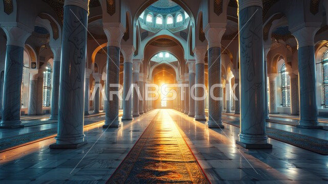 أماكن ومعالم اسلامية دينية مقدسة, الفن الهندسي المعماري والتصميم الداخلي للمساجد على الطراز العربي الاسلامي، ديكورات الأعمدة الداخلية للمسجد بنمط الموزاييك، العبادة والتقرب الى الله تعالى