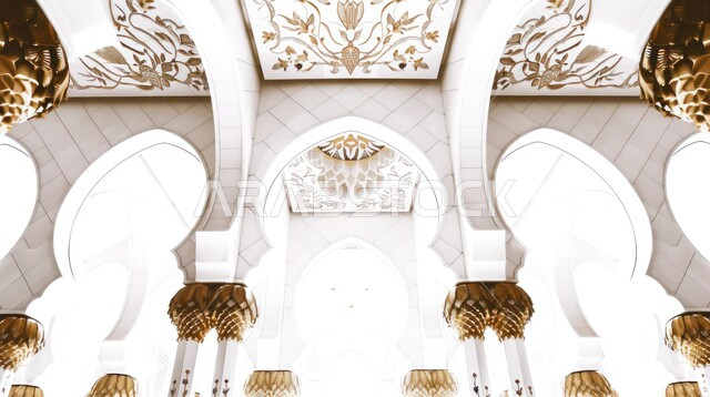 أماكن ومعالم اسلامية دينية مقدسة, الفن الهندسي المعماري والتصميم الداخلي للمساجد على الطراز العربي الاسلامي، ديكورات الأعمدة الداخلية للمسجد بنمط الموزاييك، العبادة والتقرب الى الله تعالى