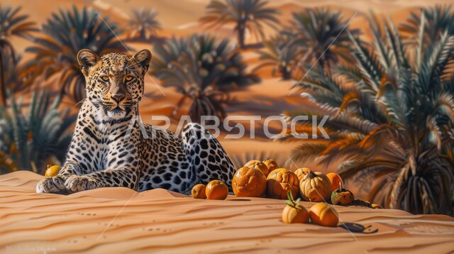 محميات طبيعية لتربية ورعاية الثدييات، الحيوانات البرية المفترسة، حدائق الحيوان في المملكة العربية السعودية، حيوان الفهد المنقط يقف وسط الصحراء، الكثبان الرملية الناعمة، خلفية الطبيعة