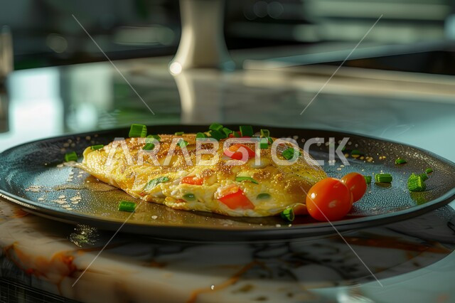 طبق البيض المقلي مع الطماطم والفلفل الحار، وجبة فطور صباحية مفيدة وسريعة، الاومليت اللذيذ المليء بالبروتينات الصحية، وجبات ومأكولات للحميات الغذائية، أطباق إفطار تقليدية، 