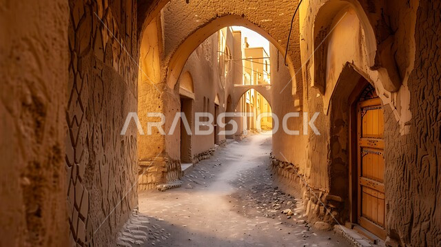 الفن المعماري القديم في المناطق التاريخية السياحية الوطنية، الدرعية العاصمة الأولى للسعودية، الأزقة القديمة والمباني الطينية في وضح النهار، إبراز التراث التاريخي والثقافي الغني للمملكة العربية