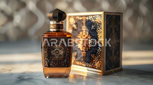 علبة من العطور العربية الفخمة الفاخرة المزخرفة، التطيب والتعطر بالزيوت الطبيعيه والمسك, تولة زجاجية من زيت المسك السعودي الأصلي، عرض المنتجات المحلية الوطنية السعودية