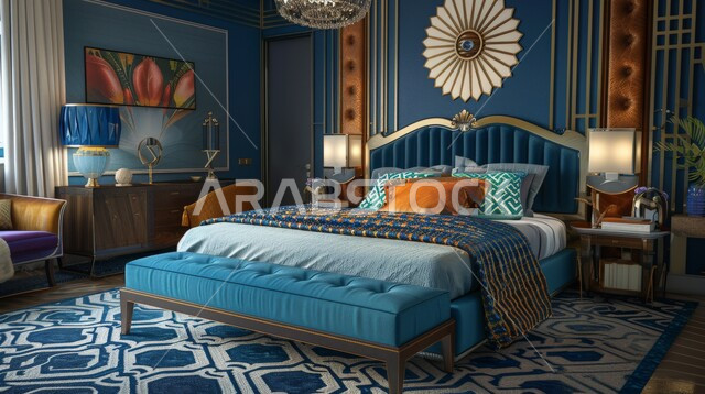 تحف واكسسوارات عصرية، منتجعات وفنادق فاخرة، فلل وشقق سكنية في المملكة العربية السعودية، تصاميم منزلية داخلية، أثاث منزلي راقي، غرفة نوم بديكورات فاخرة، سرير كبير ومريح بتصميم حديث، الواجهات والنوافذ الكبيرة