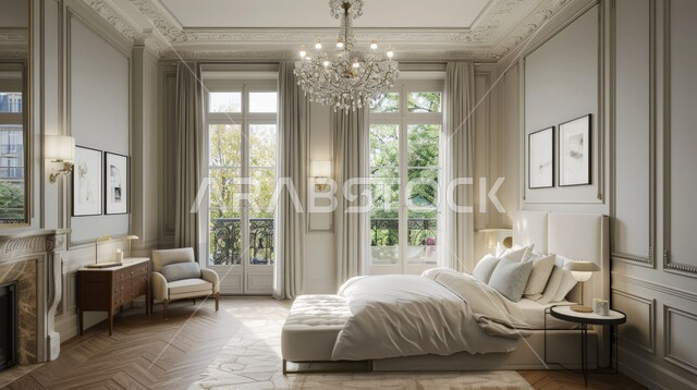 سرير كبير ومريح بتصميم حديث، اكسسوارات وتحف عصرية، الواجهات والنوافذ الكبيرة، غرفة نوم بتصاميم فاخرة، أثاث منزلي راقي، ديكورات منزلية داخلية، شقق وفلل سكنية في المملكة العربية السعودية، فنادق ومنتجعات فاخرة