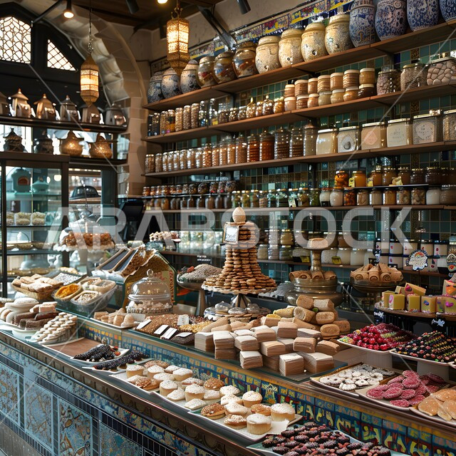 أطباق مليئة بالفواكه المجففة والمكسرات الطازجة اللذيذة، منتجات ومحاصيل زراعية محلية  وطنية، الأسواق الشعبية التقليدية في المملكة العربية السعودية، متجر لبيع الحلويات العربية الشهية