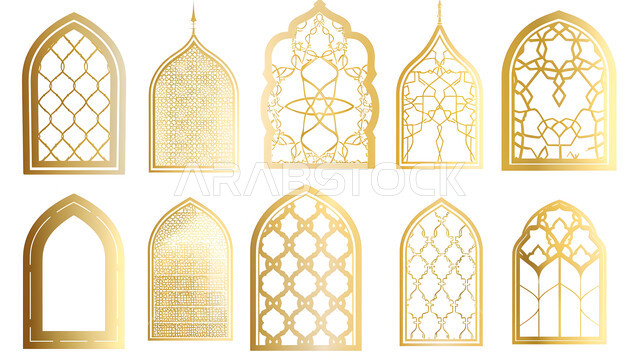  ديكور يتم استخامه في المساجد ودور العبادة، الطراز الاسلامي في التصميمات الفنية، الهندسة الممزوجة بين العراقة والحداثة في المملكة العربية السعودية, نقوش وديكورات إسلامية, رسومات دينية وزخرفات باللون الذهبي, أشكال وتصاميم ترمز لدين الإسلام