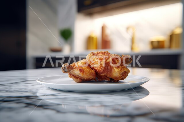 A collection of crispy fried chicken thighs, delicious broasted chicken, fast food restaurants, unhealthy meals