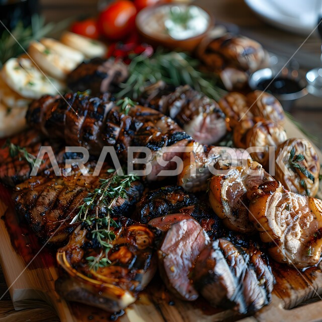 مائدة طعام مليئة بالوجبات المتنوعة الرمضانية، سفرة من المأكولات الشعبية التقليدية الشهية، أجواء شهر رمضان المبارك، العزائم والولائم في الأعياد والمناسبات الإسلامية، المقبلات والأطباق والأصناف العربية الشرقية اللذيذة