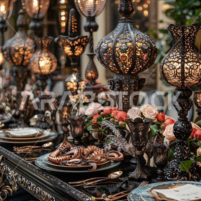 مائدة طعام مليئة بالوجبات المتنوعة الرمضانية، سفرة من المأكولات الشعبية التقليدية الشهية، أجواء شهر رمضان المبارك، العزائم والولائم في الأعياد والمناسبات الإسلامية، المقبلات والأطباق والأصناف العربية الشرقية اللذيذة