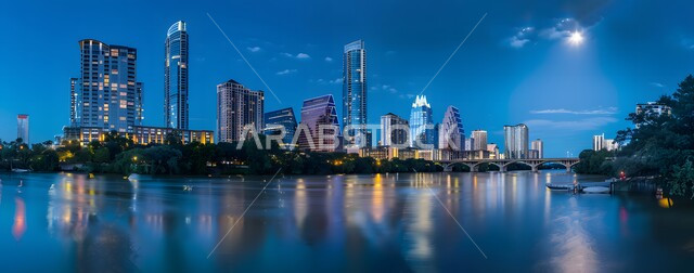 التطور العمراني للمنشآت والمباني في المملكة العربية السعودية، رؤية سعودية مستقبلية 2030 ، صورة بانورامية لاطلالة للأبراج وناطحات السحاب على البحر، المناظر الطبيعية في المدن الساحلية، بناء مستقبل حضاري ومتطور، أماكن ومعالم سياحية مشهورة