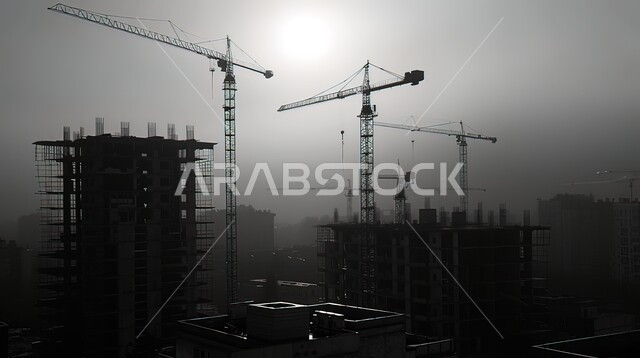  رافعة لإنشاء الأساسات والهياكل الرئيسية للأبراج, أعمال البناء والمقاولات والتطوير العقاري، تشييد المباني والمشاريع الضخمة، التطور المعماري والحضاري في المملكة العربية السعودية، المشروعات السكنية والمصانع والشركات المبنية على الطراز الهندسي الحديث