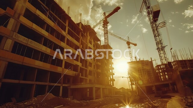 أعمال البناء والمقاولات والتطوير العقاري، تشييد المباني والمشاريع الضخمة، التطور المعماري والحضاري في المملكة العربية السعودية، رافعة لإنشاء الأساسات والهياكل الرئيسية للأبراج, المشروعات السكنية والمصانع والشركات المبنية على الطراز الهندسي الحديث