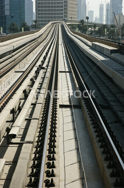 Dubai Metro in the United Arab Emirates, architectural engineering art, guiding paths on the floors, a rapid transit railway network, roads, streets, buildings, landmarks and tourist places, the latest railway systems
