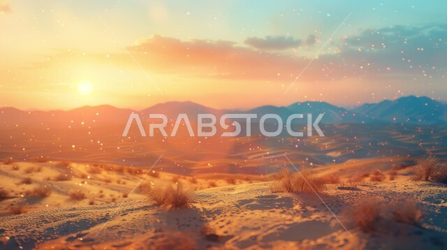 النباتات الجافة والأعشاب الشوكية، مناطق البادية والبيئة الطبيعية الصحراوية وقت النهار، التلال والهضاب والتضاريس الرملية في البراري، التكوينات والتشكلات الرملية في صحراء المملكة العربية السعودية، الرمال الناعمة الذهبية، خلفية الطبيعة