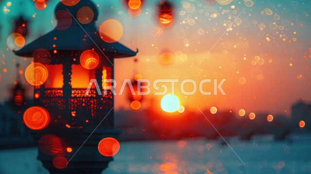 التهنئة بمناسبة الأعياد الإسلامية، العادات والتقاليد العربية لزينة رمضان المبارك، البهجة بقدوم شهر الخير والبركة، فانوس معدني مزخرف مضيئ، الأجواء الروحانية الرمضانية، تحف وديكورات واكسسوارات المناسبات الدينية