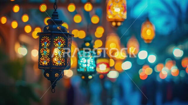 البهجة بقدوم شهر الخير والبركة، العادات والتقاليد العربية لزينة رمضان المبارك، التهنئة بمناسبة الأعياد الإسلامية، فوانيس معدنية مزخرفة مضيئة، الأجواء الروحانية الرمضانية، تحف وديكورات واكسسوارات المناسبات الدينية