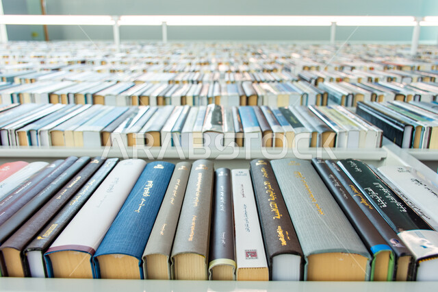  صرح معرفي مميز ومعلم ثقافي مشهور، منارة للثقافة والفكر، الفن الهندسي المعماري للمكتبات والمتاحف والمعارض في الامارات العربية المتحدة، مكان للقراء ومحبي العلم والمعرفة، رفوف الكتب في مكتبة محمد بن راشد الثرية بالمجلاات والمعاجم في امارة دبي