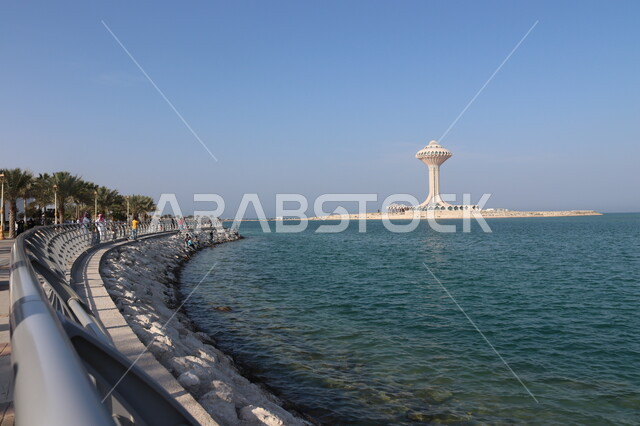 The architectural engineering art of the water tank on the Corniche, famous places and tourist attractions in the Dammam region, the water tower in the city of Al-Khobar in the Kingdom of Saudi Arabia