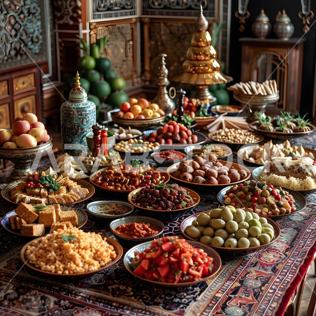The atmosphere of celebrating holidays and occasions, delicious fresh fruits, a table full of traditional popular sweets, warm hospitality and warm reception on Eid, local and national products from the Kingdom of Saudi Arabia.
