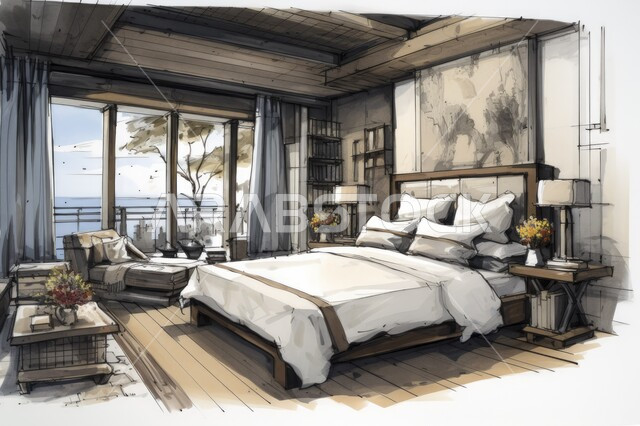 Residential apartments with modern designs, 3D illustrations of modern bedroom design, precise architectural drawing, advanced engineering art, interior decoration of homes and palaces