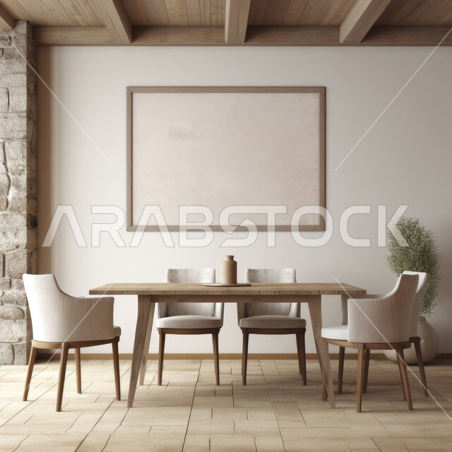 Dining room, empty Wall mockup, and frame mockup, Made up composite interior, Generative AI