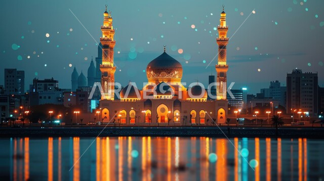 الفن الهندسي المعماري لبناء المساجد في المملكة العربية السعودية, التصاميم الخارجية والديكورات الحديثة لبناء مسجد، أماكن إسلامية مقدسة، نداء المسلمين لأداء الفرائض والصلوات، العبادة والتقرب الى الله, إنارة المآذن الشامخة في وقت الليل