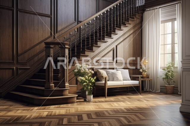 Interior designs for modern and modern companies, interior design for stairs in one of the apartments and villas, architectural engineering art and high-end decoration for facilities in Saudi Arabia