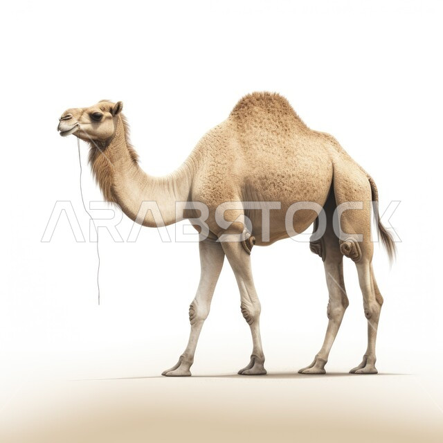 Raising livestock and animals in natural reserves, three-dimensional wooden sculptures and models of a brown camel, interest and care for mammals, white background