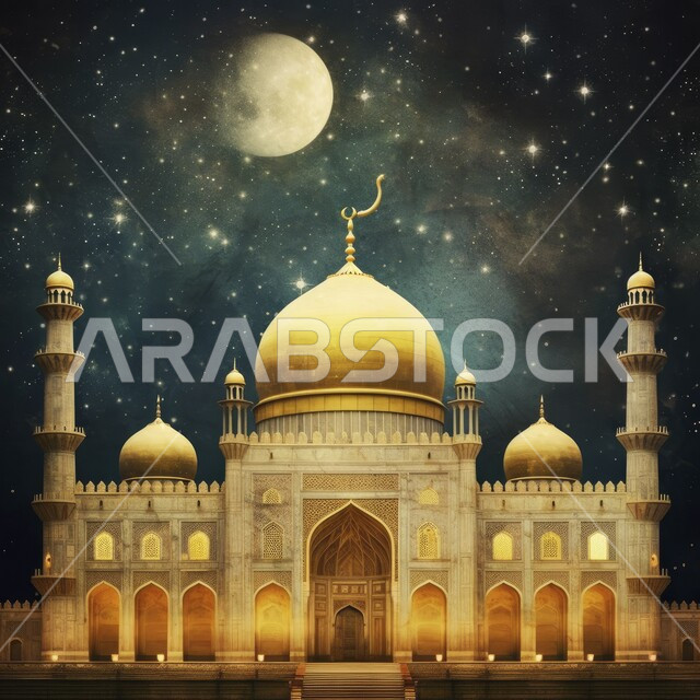 مفهوم العبادة والتقرب إلى الله تعالى، مآذن و قبب المساجد على الطراز الاسلامي، نداء المسلمين لأداء الفرائض والصلوات، الديكورات والتصاميم الهندسية الدينية المتميزة، منظر السماء في وقت غروب الشمس