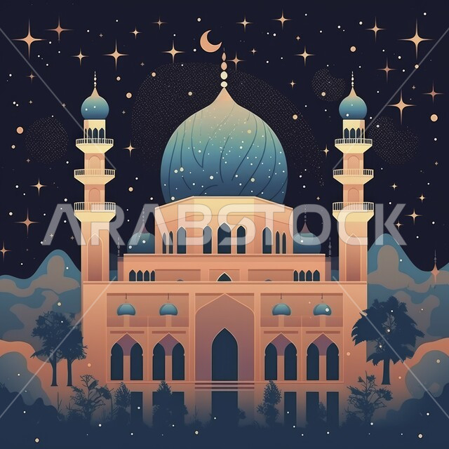مفهوم العبادة والتقرب إلى الله تعالى، مآذن و قبب المساجد على الطراز الاسلامي، نداء المسلمين لأداء الفرائض والصلوات، الديكورات والتصاميم الهندسية الدينية المتميزة، منظر السماء في وقت غروب الشمس