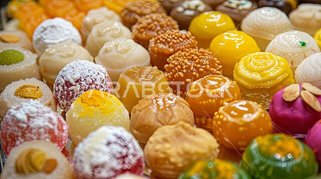 منتجات محلية وطنية، سفرة مليئة باطباق من الحلويات اللذيذة بالفستق والمكسرات، كرم الضيافة في السعودية، وصفات الأطعمة العربية الشرقية، أكلات غنية بالسكريات والسعرات الحرارية، ضيافة الأعياد والمناسبات في المملكة