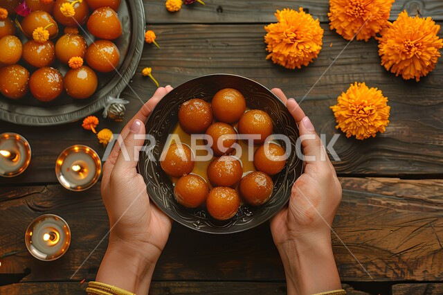 طبق اللقيمات ذهبية اللون، حلا الزلابيات الشرقي، كرات العجين المقلية الصغيرة، الحلوى الشهية المتميزة، وصفات وأطباق الحلويات والسكريات، ضيافة المناسبات والأعياد في المملكة العربية السعودية