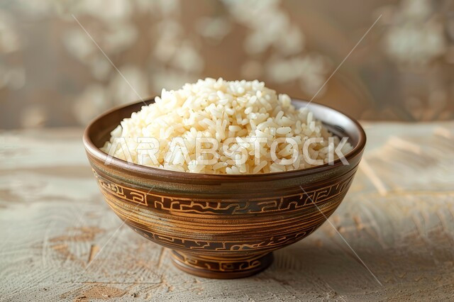 مأكولات وأطباق عربية تقليدية، طبق من أرز البرياني المطهي، وصفات الطعام الصحية الشهية، صحن من رز الكبسة مع بيض مسلوق، فنون تقديم الطعام في المطاعم الشرقية