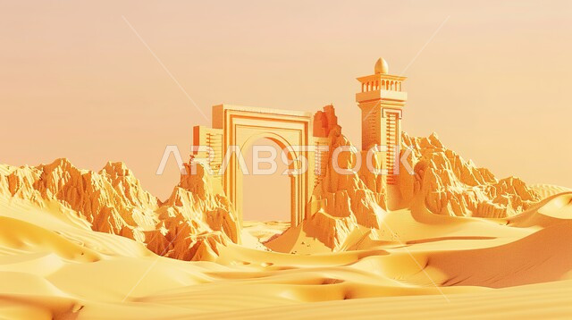 Ancient historical buildings, nobility, authenticity and Saudi heritage, archaeological stone formations and formations, tourist archaeological site in the Kingdom of Saudi Arabia, soft golden sand in the Gulf deserts, tourism in desert nature