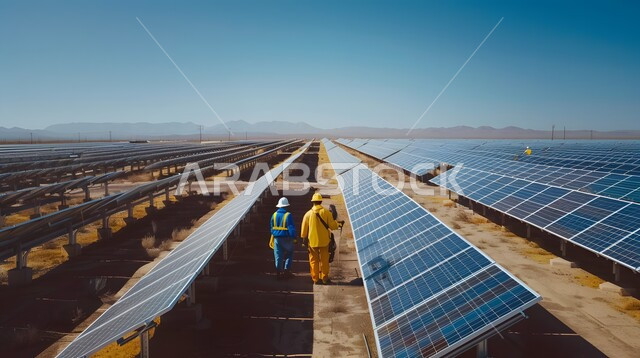  مفهوم انتاج الطاقة البديلة الصديقة للبيئة في المملكة العربية السعودية, صورة من الأعلى لألواح الطاقة الكهروضوئية، محطات الطاقات الشمسية المتجددة
