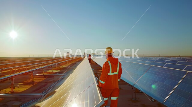 محطات الطاقات الشمسية المتجددة, مفهوم انتاج الطاقة البديلة الصديقة للبيئة في المملكة العربية السعودية, صورة من الأعلى لألواح الطاقة الكهروضوئية