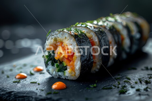 مطابخ متخصصة في الأطباق البحرية، طرق متميزة لتقديم المأكولات اليابانية في المملكة العربية السعودية، وصفات ووجبات طعام صحية وأكلات شهية، لفائف وقطع السوشي المزينة بالسمسم والاعشاب